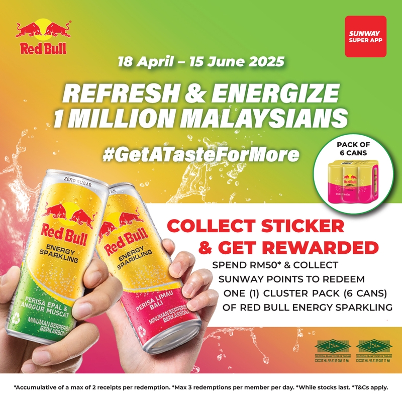 Collect Stickers & Get Rewarded with Sunway Super App x Red Bull!