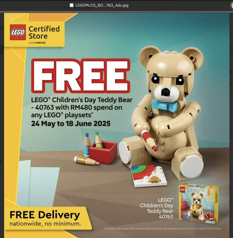 FREE GWP 40763 LEGO® Children’s Day Teddy Bear